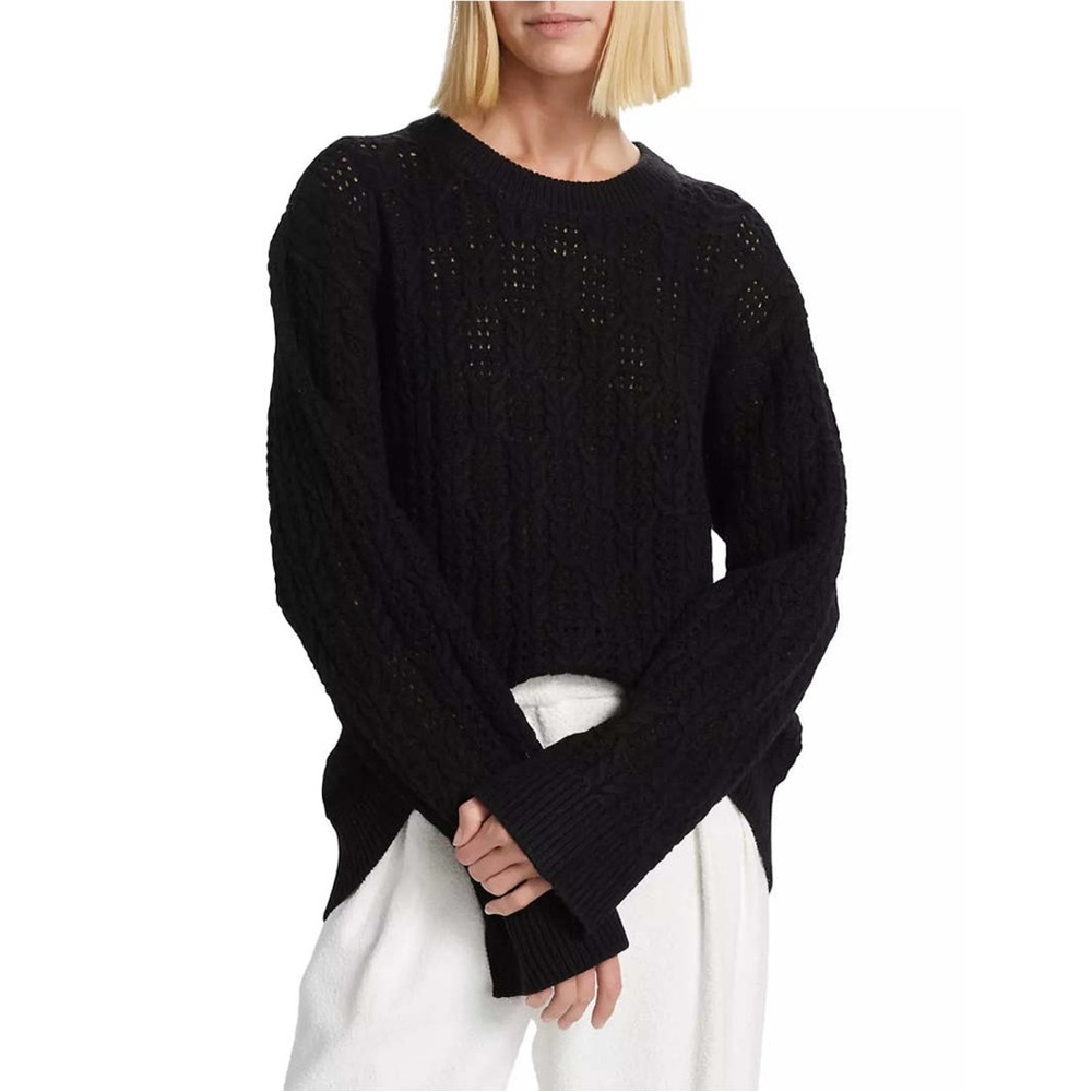 rag & bone Divya Cable Stitch 100% Wool Sweater, black, size medium
